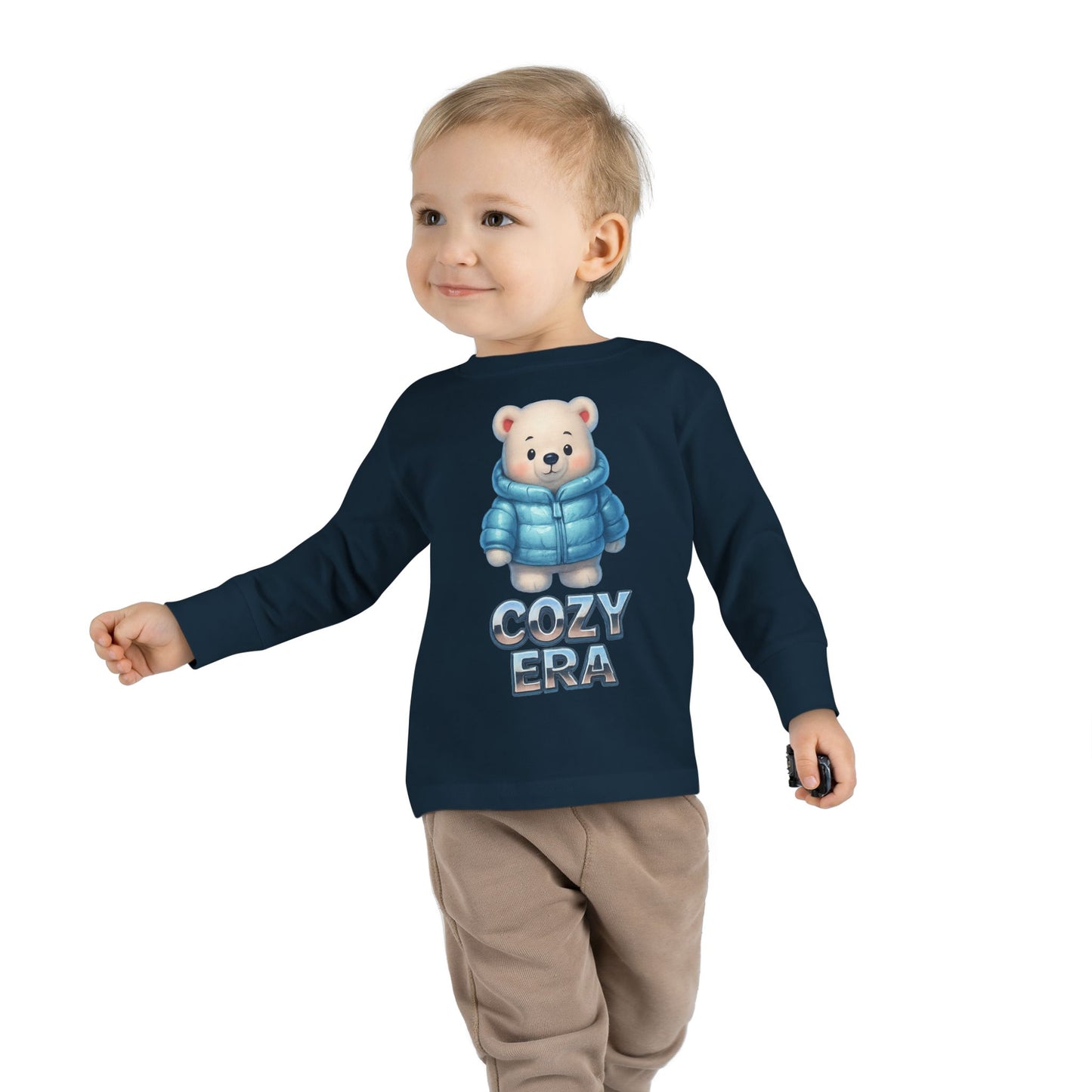 Cozy Era Toddler Long Sleeve Tee — Cute Bear in Puffer Jacket