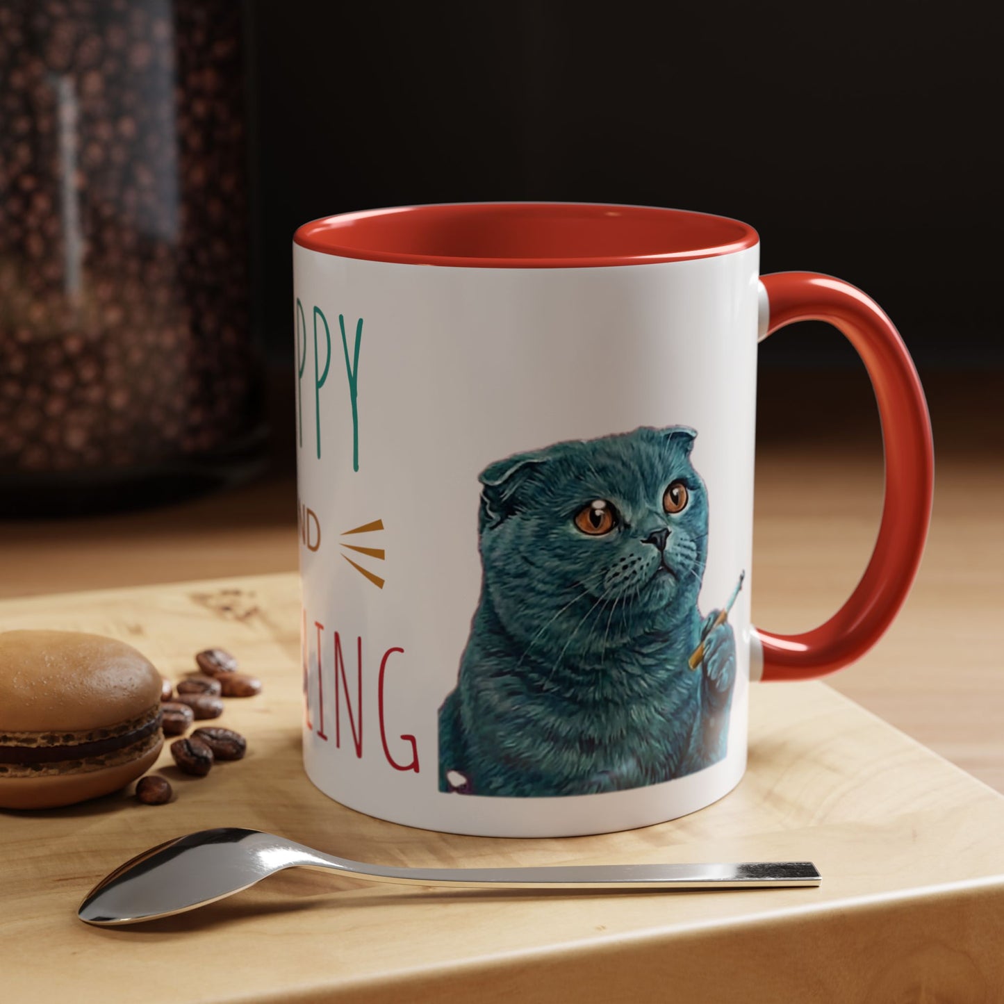 Happy and Dazzling Accent Coffee Mug — Cute Cat Art, Motivational Tea & Coffee Cup (free shipping)