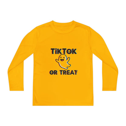 TikTok Halloween Long Sleeve Tee, Youth Costume Shirt, Spooky Apparel, Trick or Treat Top, Youth Ghost Halloween Shirt