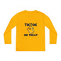 TikTok Halloween Long Sleeve Tee, Youth Costume Shirt, Spooky Apparel, Trick or Treat Top, Youth Ghost Halloween Shirt