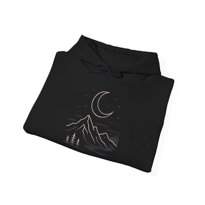 Mountain Moonline Hoodie — base camp vital gear- Minimal Crescent & Peaks Graphic Sweatshirt