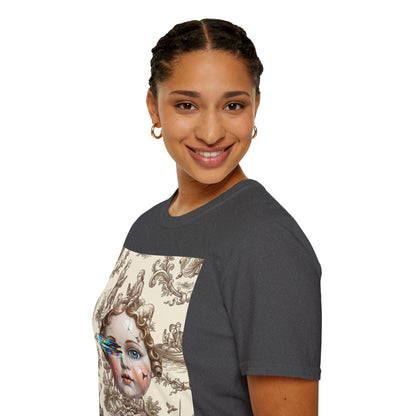 Vintage Doll Face Tee with Glitch Paint Splash