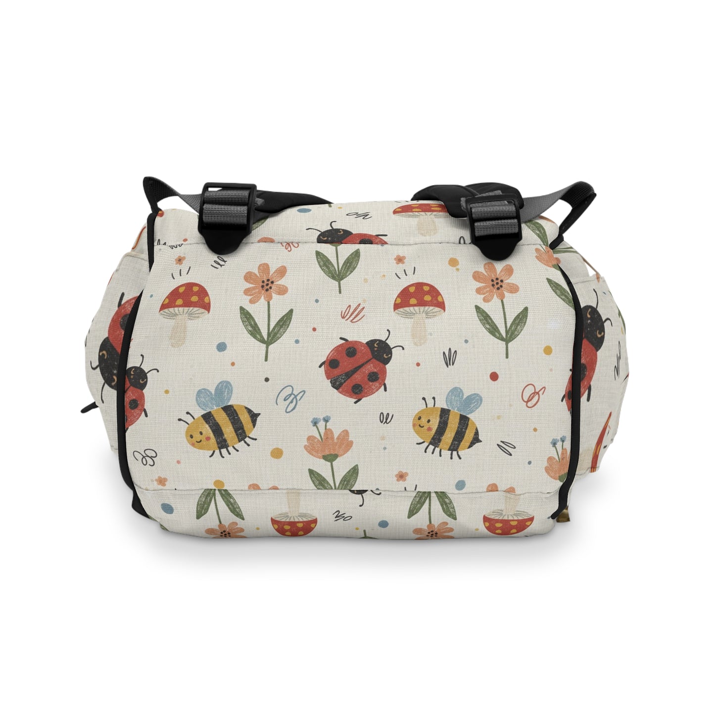 Boho- Cute Bugs Diaper Backpack — Floral Bee & Ladybug Multifunctional Nappy Bag