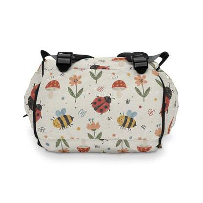 Boho- Cute Bugs Diaper Backpack — Floral Bee & Ladybug Multifunctional Nappy Bag
