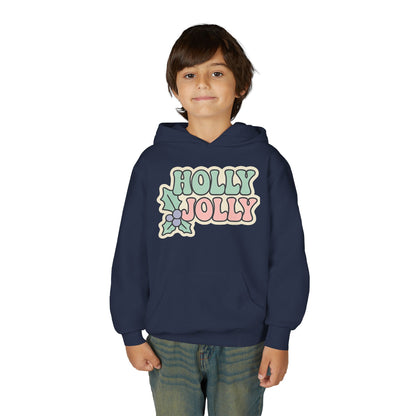 Girls Youth Hoodie — 'Holly Jolly' Pastel Christmas Holiday Sweatshirt