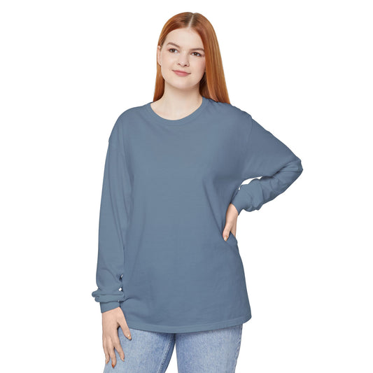 Women’s blue, blue jean color Garment-Dyed Long Sleeve T-Shirt - Relaxed Everyday Comfort