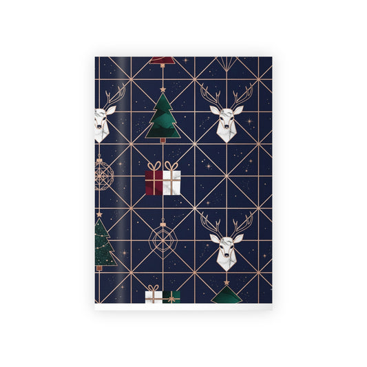 Holiday Gift Wrapping Paper Roll with Trees and Reindeer