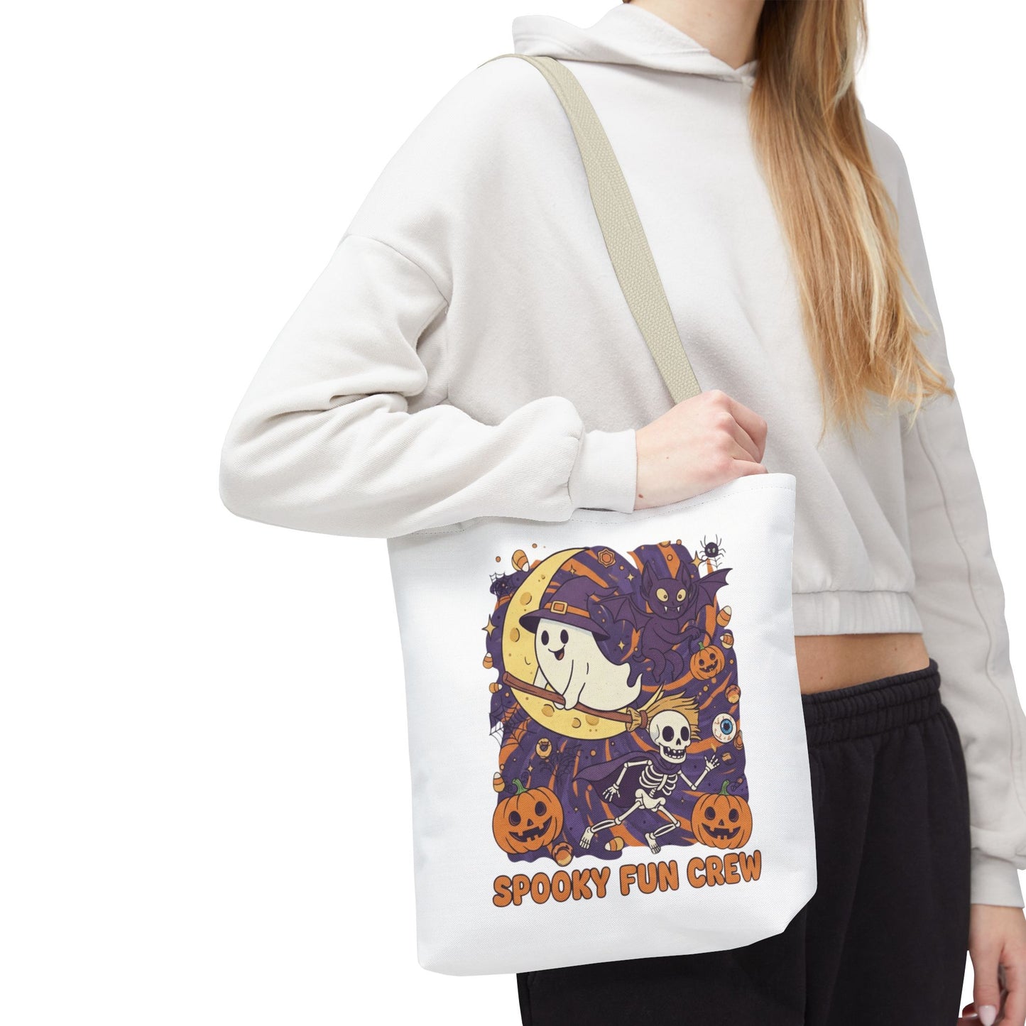 Spooky Fun Crew Halloween Tote Bag, Trick or Treat Bag, Haunted House Accessory, Fall Gift, Party Favor