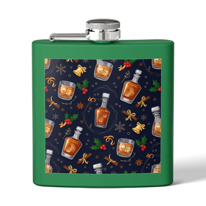 Whiskey Flask — Holiday Spirits Pattern 6oz Stainless Steel Flask (free shipping)
