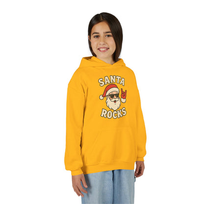 Youth Hoodie — "Santa Rocks" Cool Santa Christmas Sweatshirt