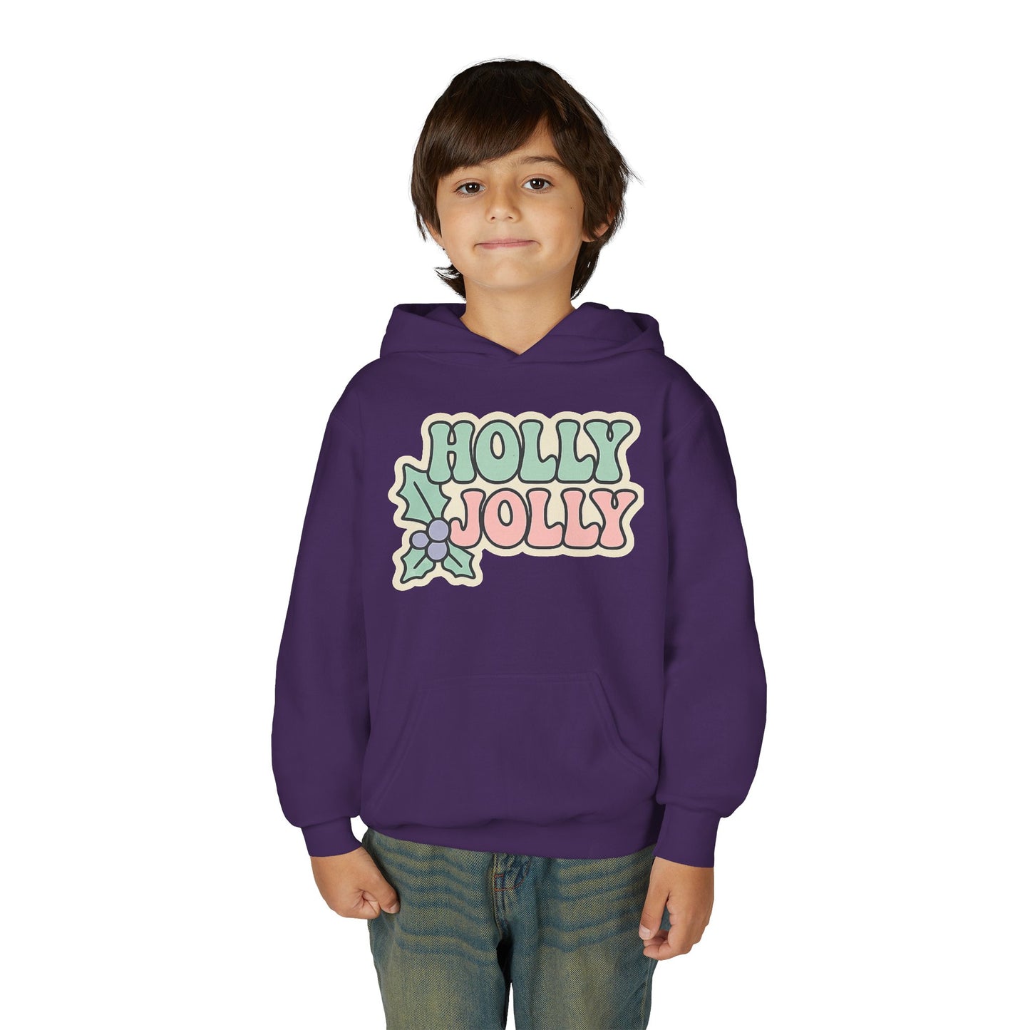 Girls Youth Hoodie — 'Holly Jolly' Pastel Christmas Holiday Sweatshirt