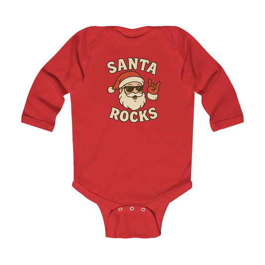 Infant Bodysuit — 'Santa Rocks' Cute Rocker Santa Baby Onesie, Christmas Holiday Outfit