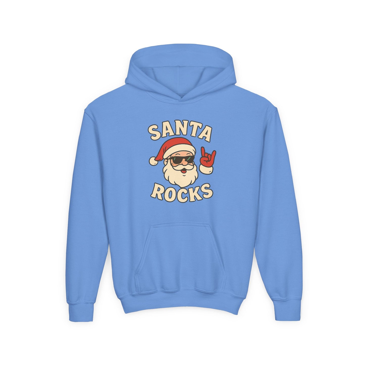 Youth Hoodie — "Santa Rocks" Cool Santa Christmas Sweatshirt