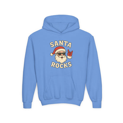 Youth Hoodie — "Santa Rocks" Cool Santa Christmas Sweatshirt