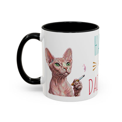 Happy and Dazzling smoking Cat Coffee Mug — Sphynx Cat Accent Mug (11/15oz) (free shipping)