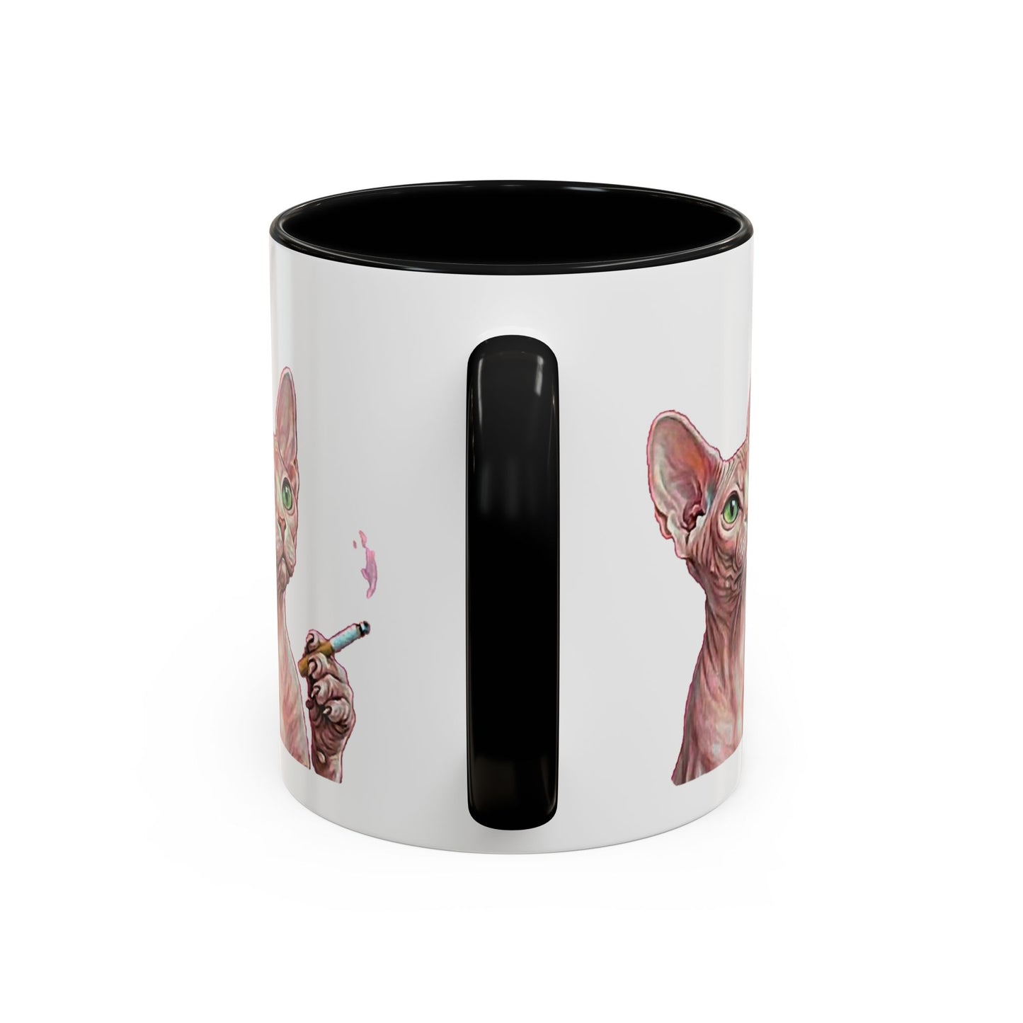 Happy and Dazzling smoking Cat Coffee Mug — Sphynx Cat Accent Mug (11/15oz) (free shipping)