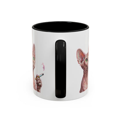 Happy and Dazzling smoking Cat Coffee Mug — Sphynx Cat Accent Mug (11/15oz) (free shipping)