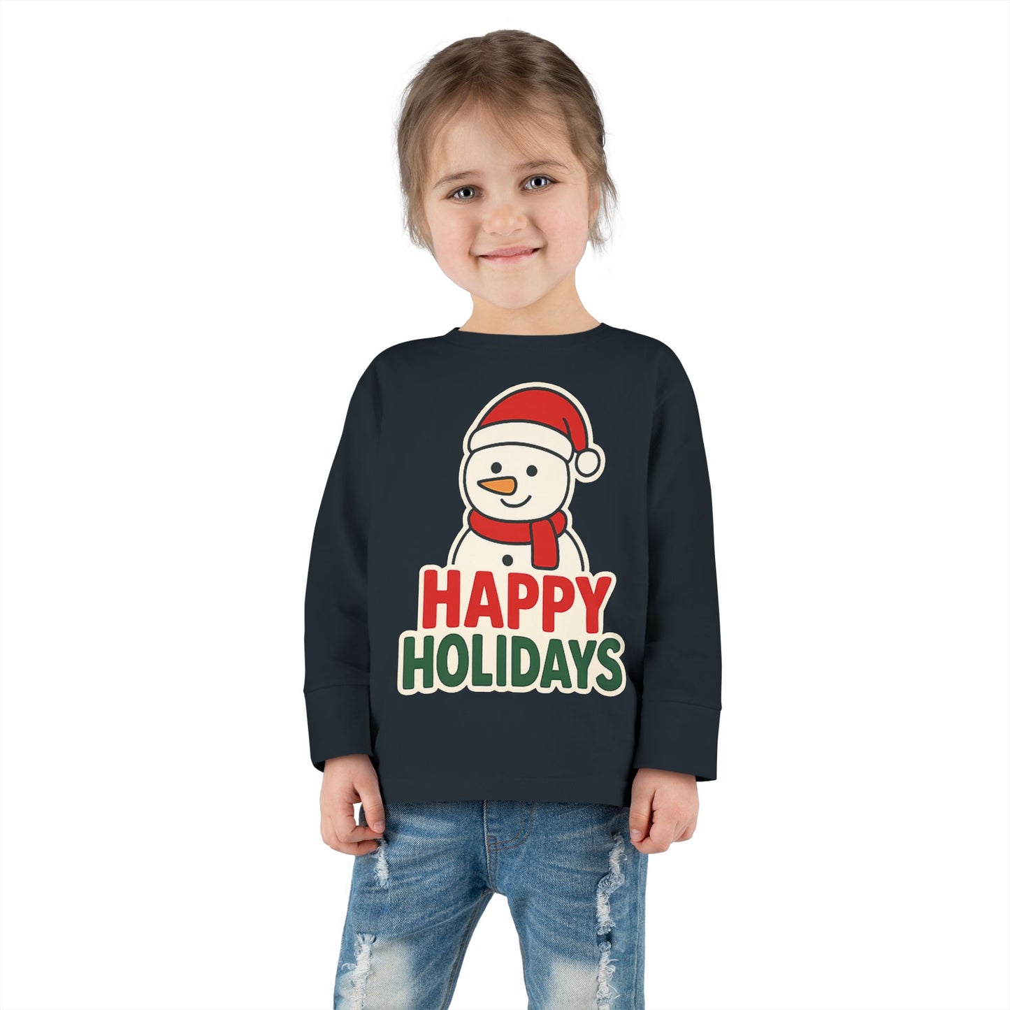 Toddler Long Sleeve Tee — 'Happy Holidays' Snowman Kids Christmas Shirt
