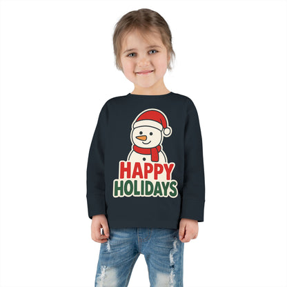 Toddler Long Sleeve Tee — 'Happy Holidays' Snowman Kids Christmas Shirt