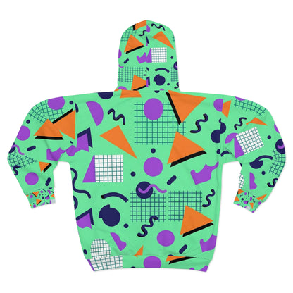 Retro Memphis 80’s Zip Hoodie — Mint Geometric Pattern