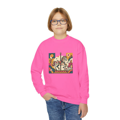 Youth Crewneck Sweatshirt — Retro Carousel Horse Graphic