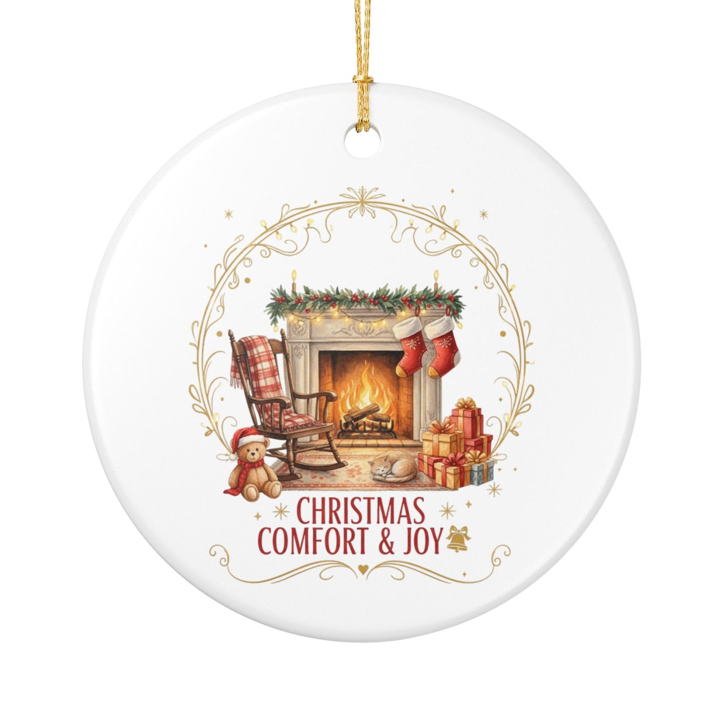Ceramic Ornament — "Christmas Comfort & Joy" Fireplace Holiday Decoration