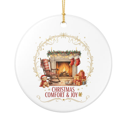 Ceramic Ornament — "Christmas Comfort & Joy" Fireplace Holiday Decoration