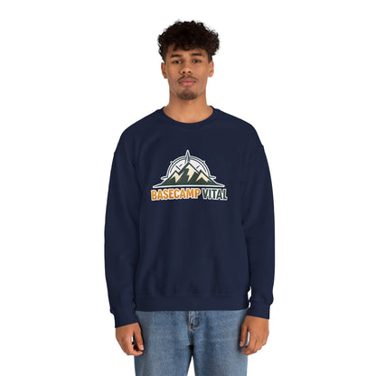Base Camp Vital Mountain Embroidered Crewneck Sweatshirt | Cozy Hiking & Camping Pullover | 50/50 Midweight  Vital Mountain Crewneck Sweatshirt — Outdoor Adventure Logo Pullover (free shipping)