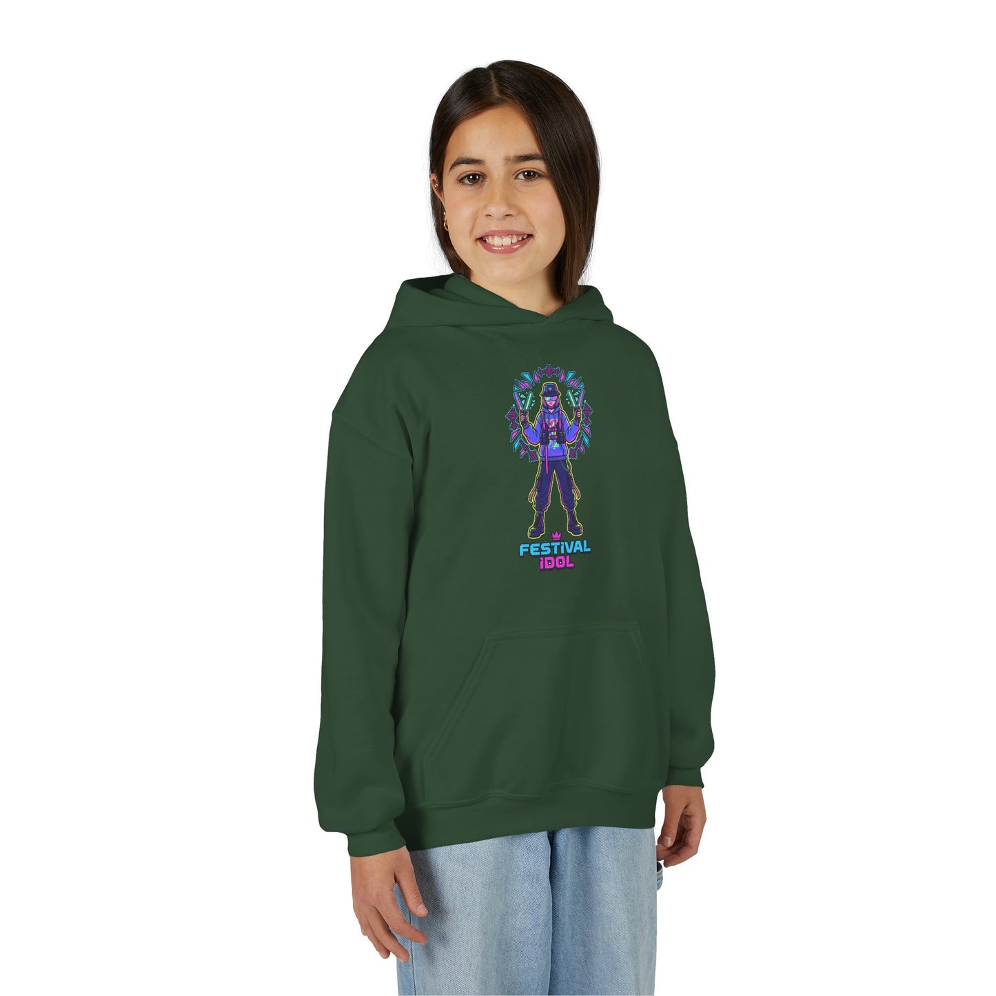 Youth Hoodie — Neon k-Pops Gamer Girl Graphic “Pixel Pal” Streetwear