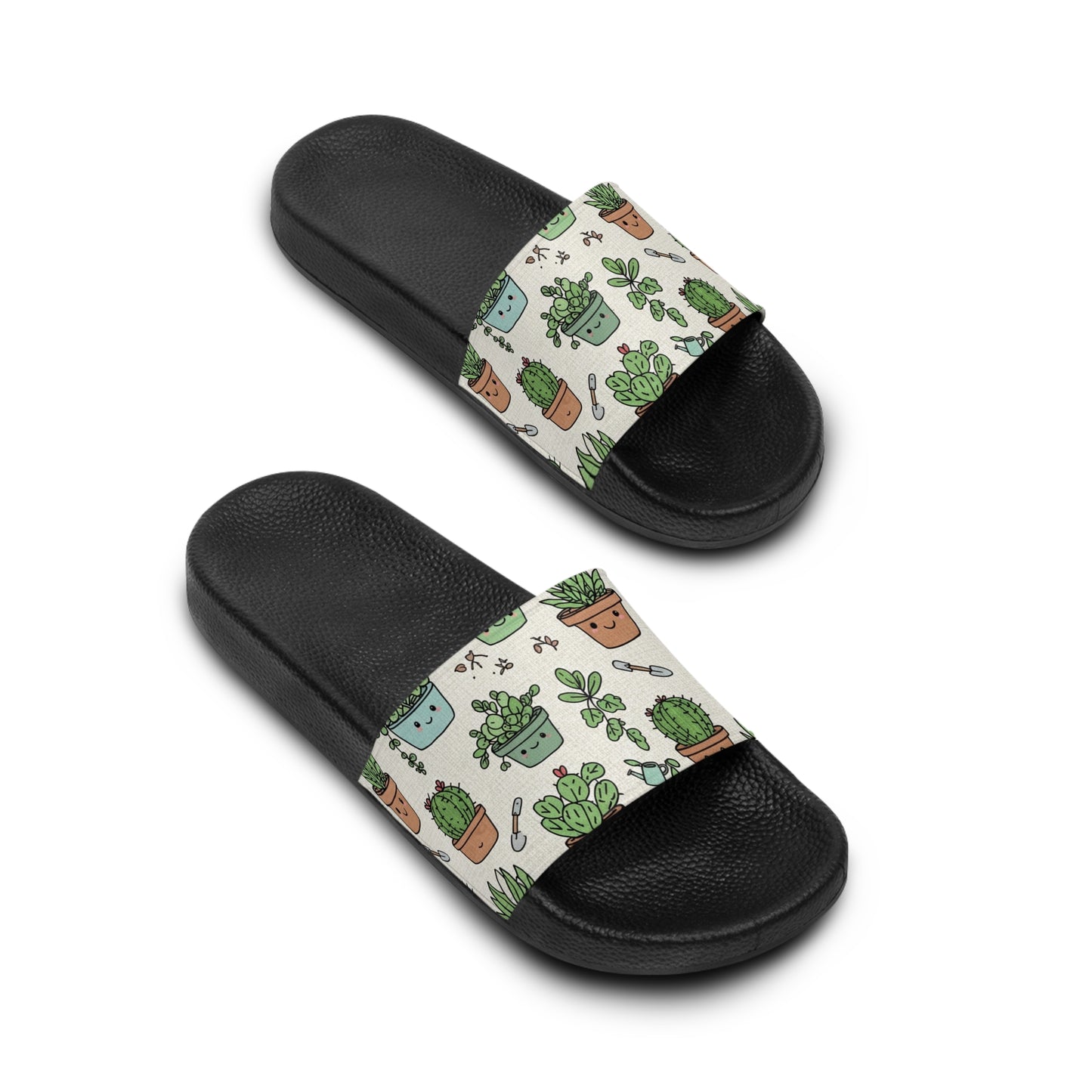 Women's Slide Sandals Tiny Terrarium Doodles / Potted Plant Pals  Women's Slide Sandals