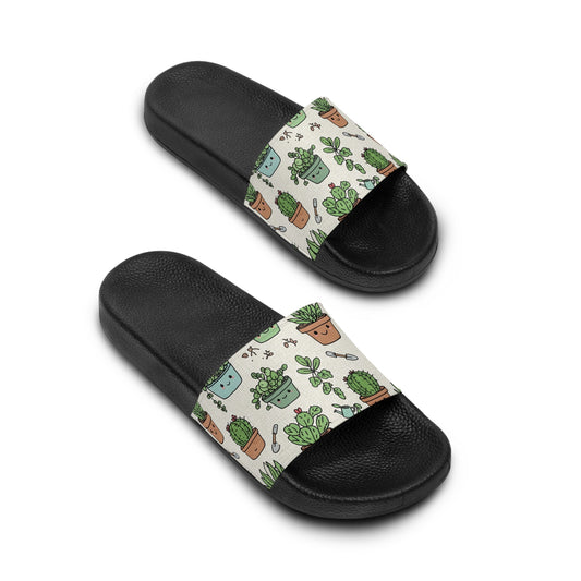 Women's Slide Sandals Tiny Terrarium Doodles / Potted Plant Pals  Women's Slide Sandals