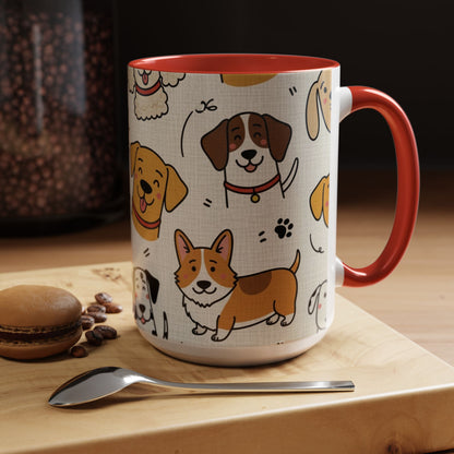Cute Dog Pattern Accent Coffee Mug – Cute Cartoon Puppies 11/15oz