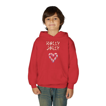 Youth Hoodie — "Holly Jolly" Candy Cane Heart Christmas Sweatshirt