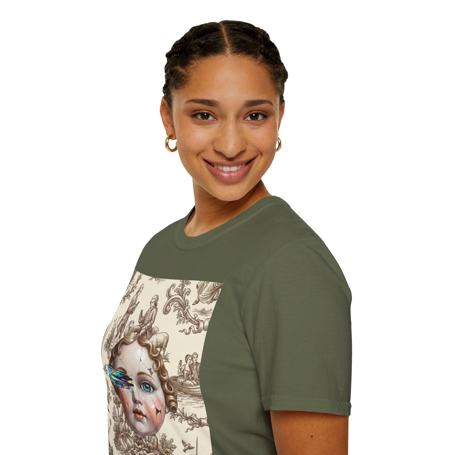 Vintage Doll Face Tee with Glitch Paint Splash