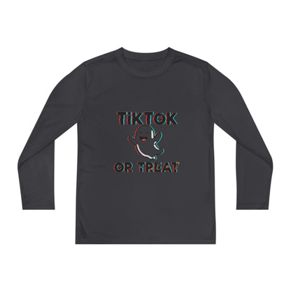 TikTok Halloween Long Sleeve Tee, Youth Costume Shirt, Spooky Apparel, Trick or Treat Top, Youth Ghost Halloween Shirt