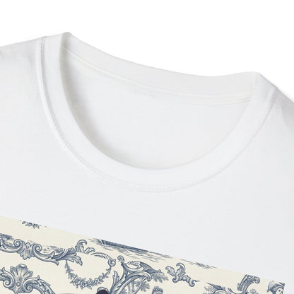 Glitch retro cracked porcelain doll face- Rococo Smartphone Toile - T-Shirt — Retro Mythology Art Tee