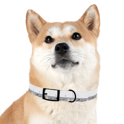 Grey Paw Print Dog Collar — Cute Bone & Paw Design, Durable Adjustable Pet Collar