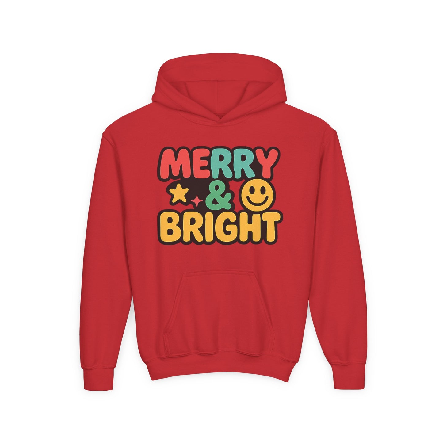 Youth Hoodie — 'Merry & Bright' Colorful Holiday Kids Sweatshirt