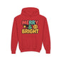 Youth Hoodie — 'Merry & Bright' Colorful Holiday Kids Sweatshirt