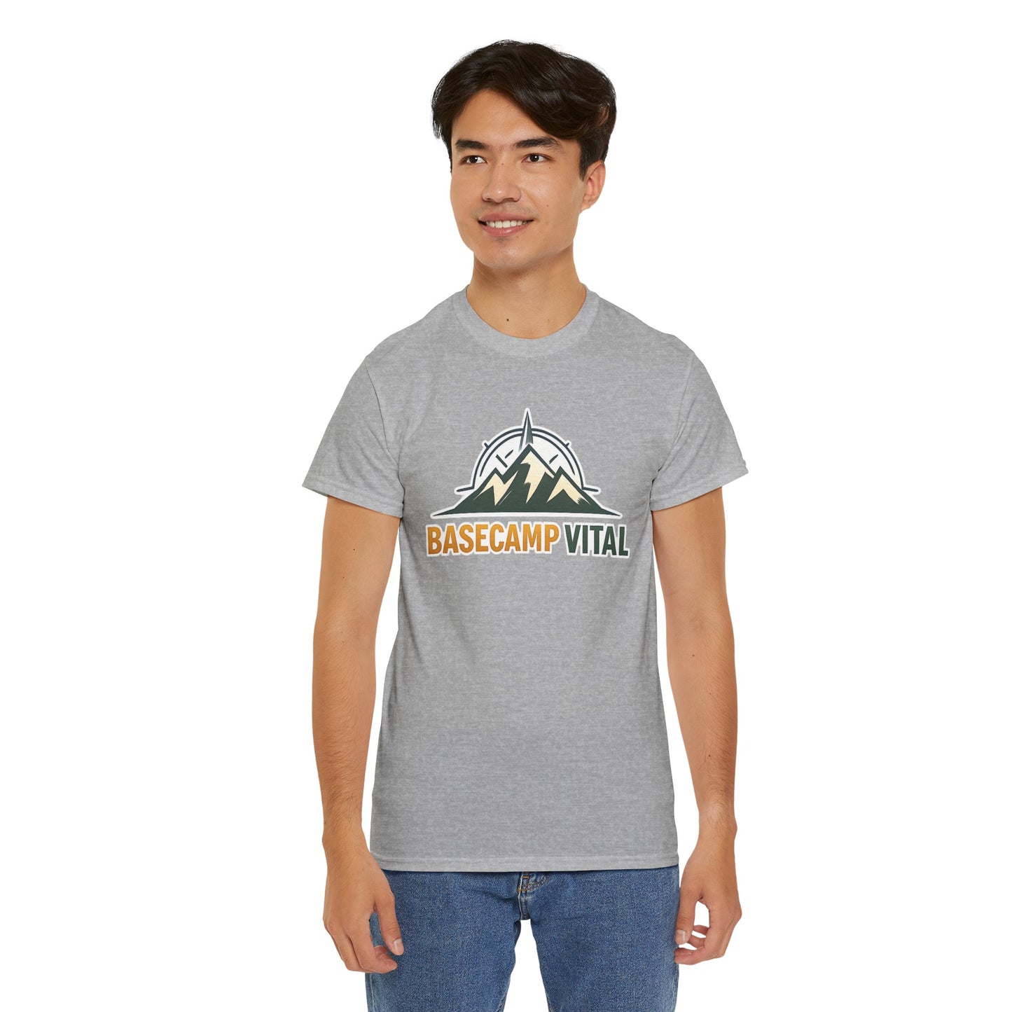 Base Camp Vital Mountain Compass Crewneck T-Shirt | Outdoor Hiking Graphic Tee | Midweight Cotton Trail Shirt (free shipping)