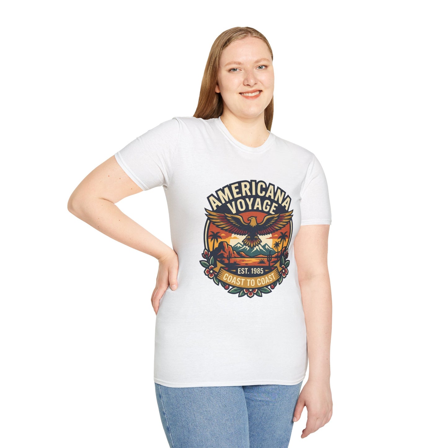 Americana Voyage retro Graphic T-Shirt — Coast to Coast Eagle Sunset