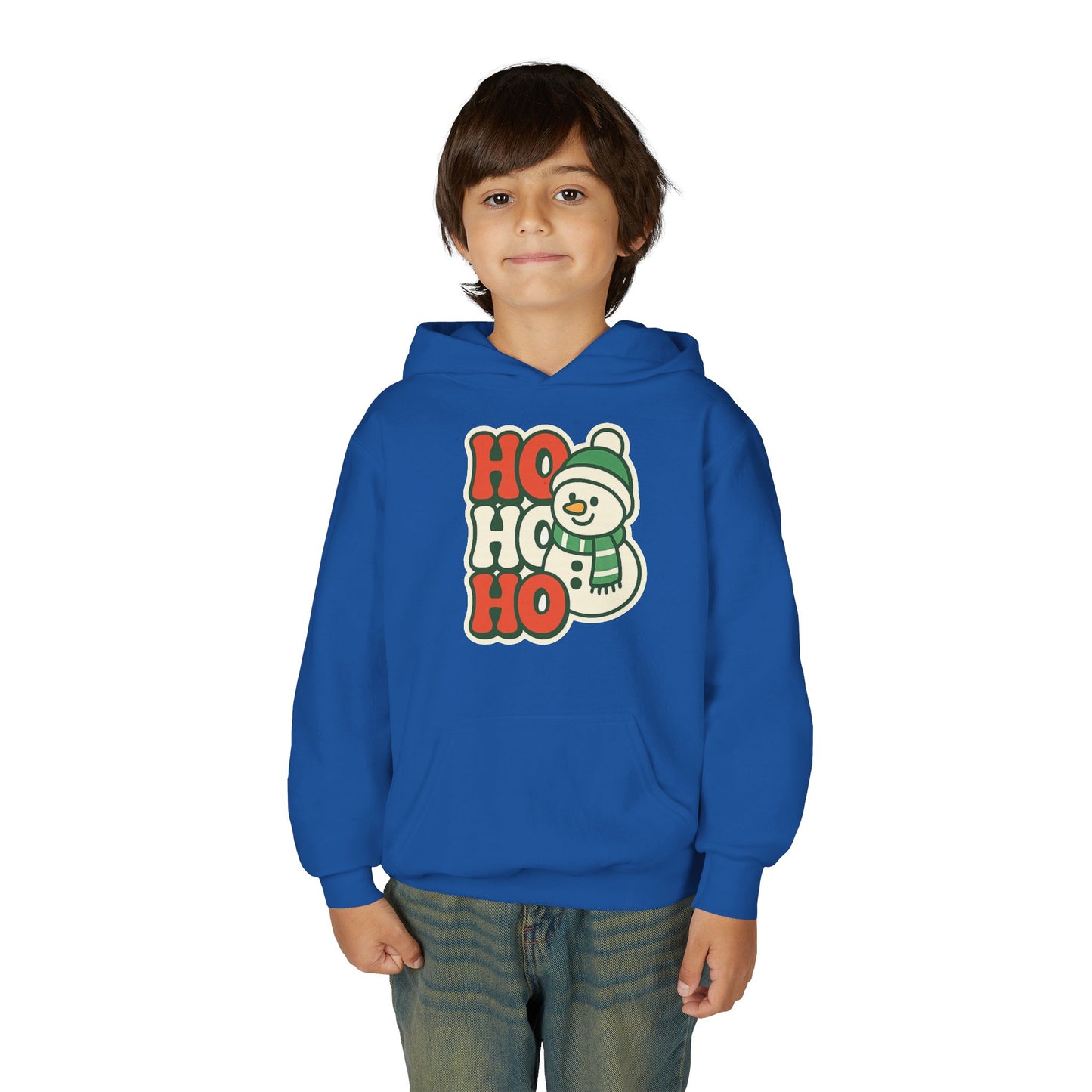 Youth kids Christmas Hoodie - 'HO HO HO' Snowman Holiday Sweatshirt