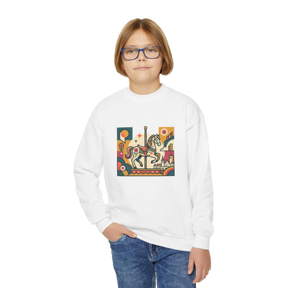 Youth Crewneck Sweatshirt — Retro Carousel Horse Graphic