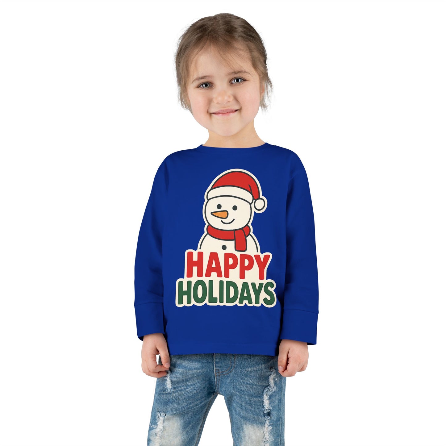 Toddler Long Sleeve Tee — 'Happy Holidays' Snowman Kids Christmas Shirt