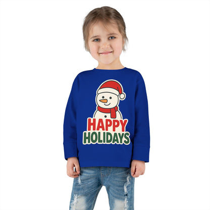 Toddler Long Sleeve Tee — 'Happy Holidays' Snowman Kids Christmas Shirt