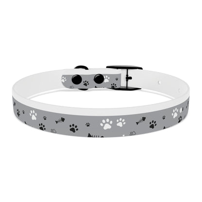 Grey Paw Print Dog Collar — Cute Bone & Paw Design, Durable Adjustable Pet Collar
