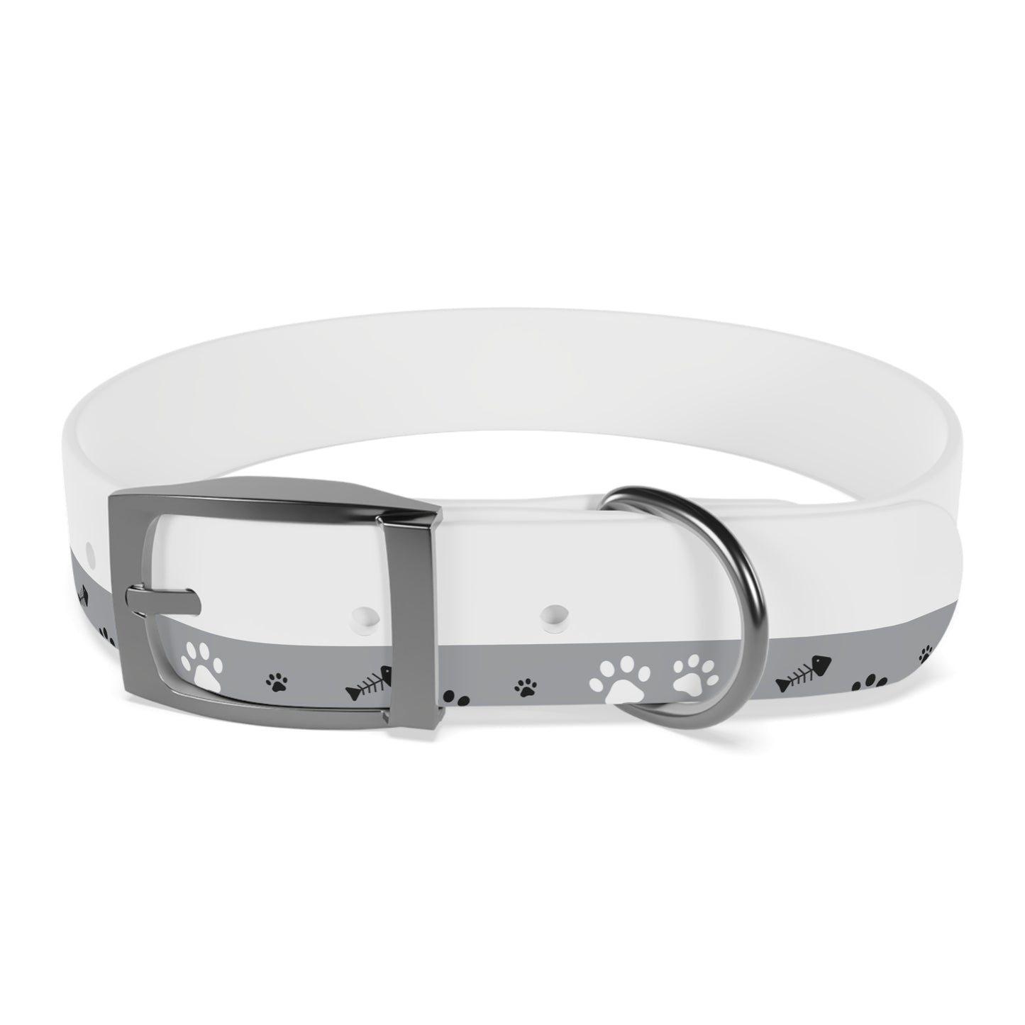 Grey Paw Print Dog Collar — Cute Bone & Paw Design, Durable Adjustable Pet Collar