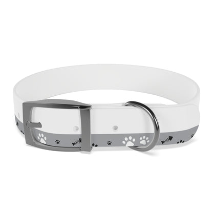 Grey Paw Print Dog Collar — Cute Bone & Paw Design, Durable Adjustable Pet Collar