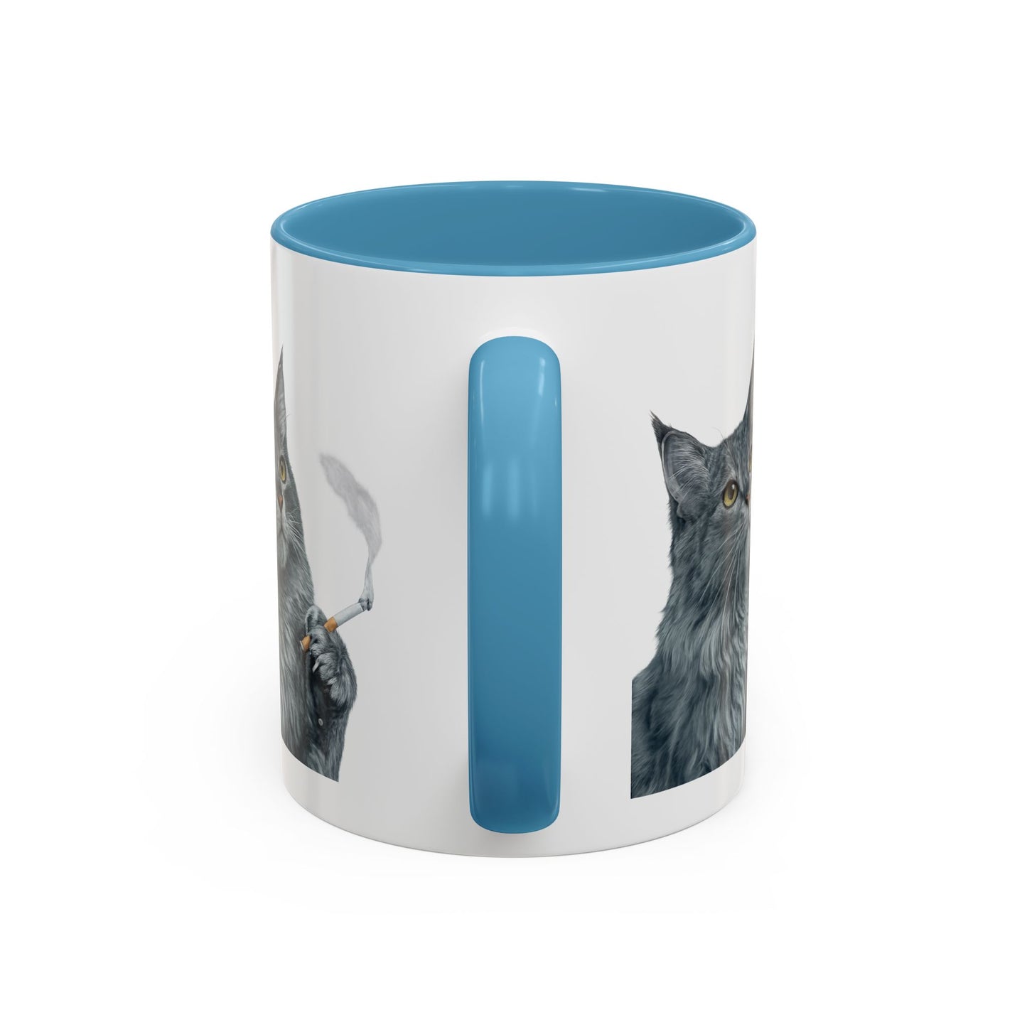 Happy and Dazzling smoking Cat Coffee Mug — Cute Cat smoking a cigarette Illustration Accent Mug (11/15 oz) (free shipping)
