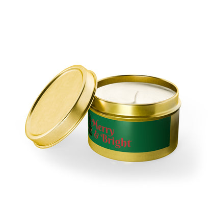 Merry & Bright Christmas eco-friendly Tin Candle — Holiday Scented Soy Candle- the give back candle collection